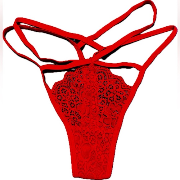 NWOT Lace Cut Out Strappy Red Thong - Medium - Picture 5 of 12